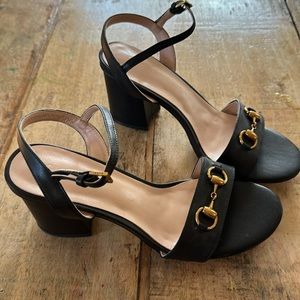 GUCCI horsebite chunky heel open toe shoes sandals 39